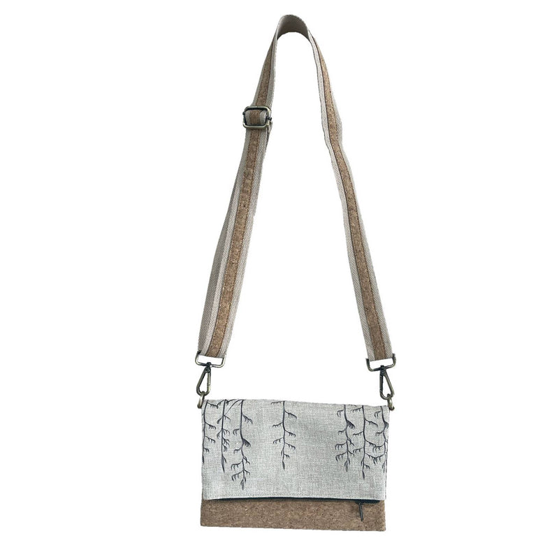 Eco-Friendly Cork Fabric Fold Over Bag - Harakeke Black on Natural by Jo Luping | Stylish & Sustainable Handbag for Work, Travel & Everyday Use