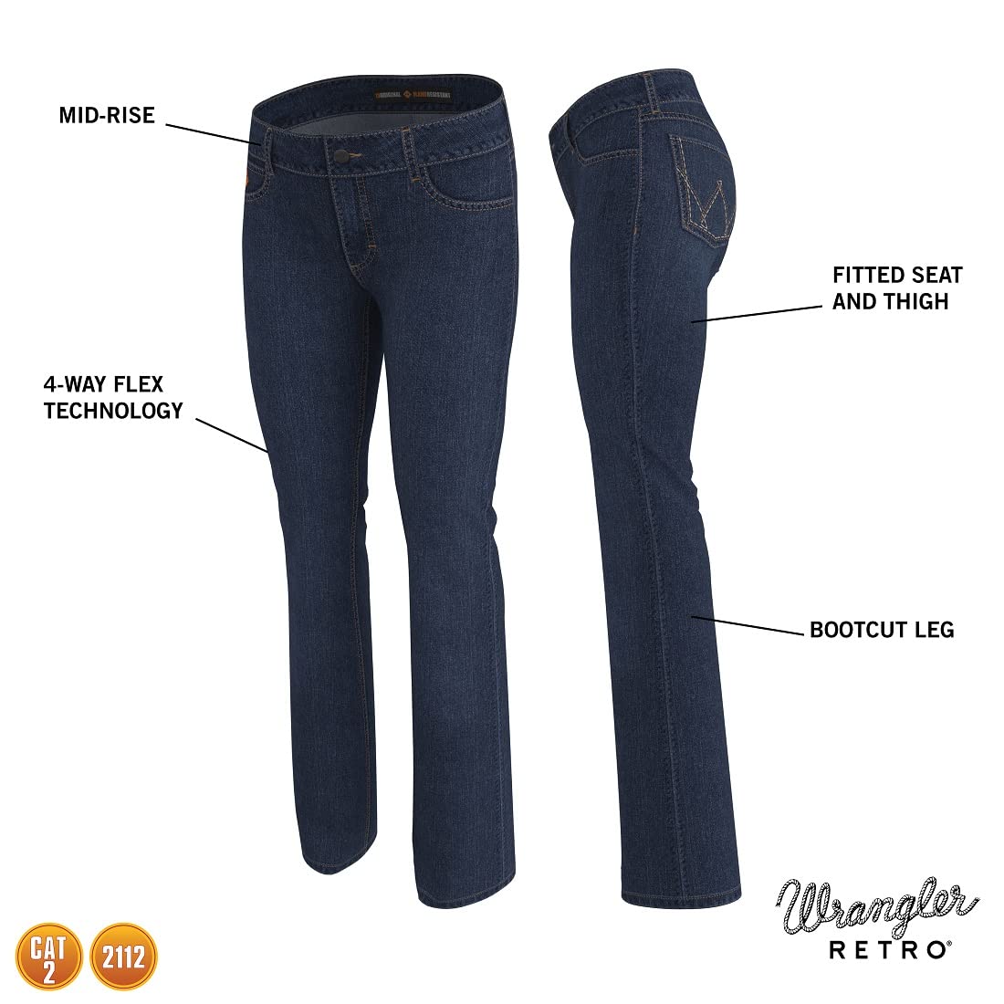 Wrangler Riggs Workwear Women's FR Retro Mae Boot Cut Jean - Flame Resistant Durable Work Pants for Women | Perfect for Construction, Farming & Outdoor Jobs