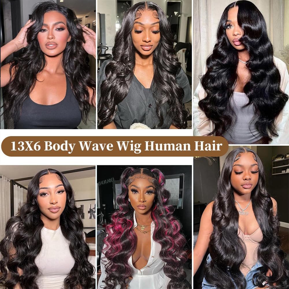 30 Inch Brazilian Virgin Human Hair Lace Front Wig - 200% Density 13x6 HD Transparent Pre-Plucked Glueless Body Wave Wig for Women (Natural Black) | Perfect for Daily Wear, Parties, Cosplay & Special Occasions
