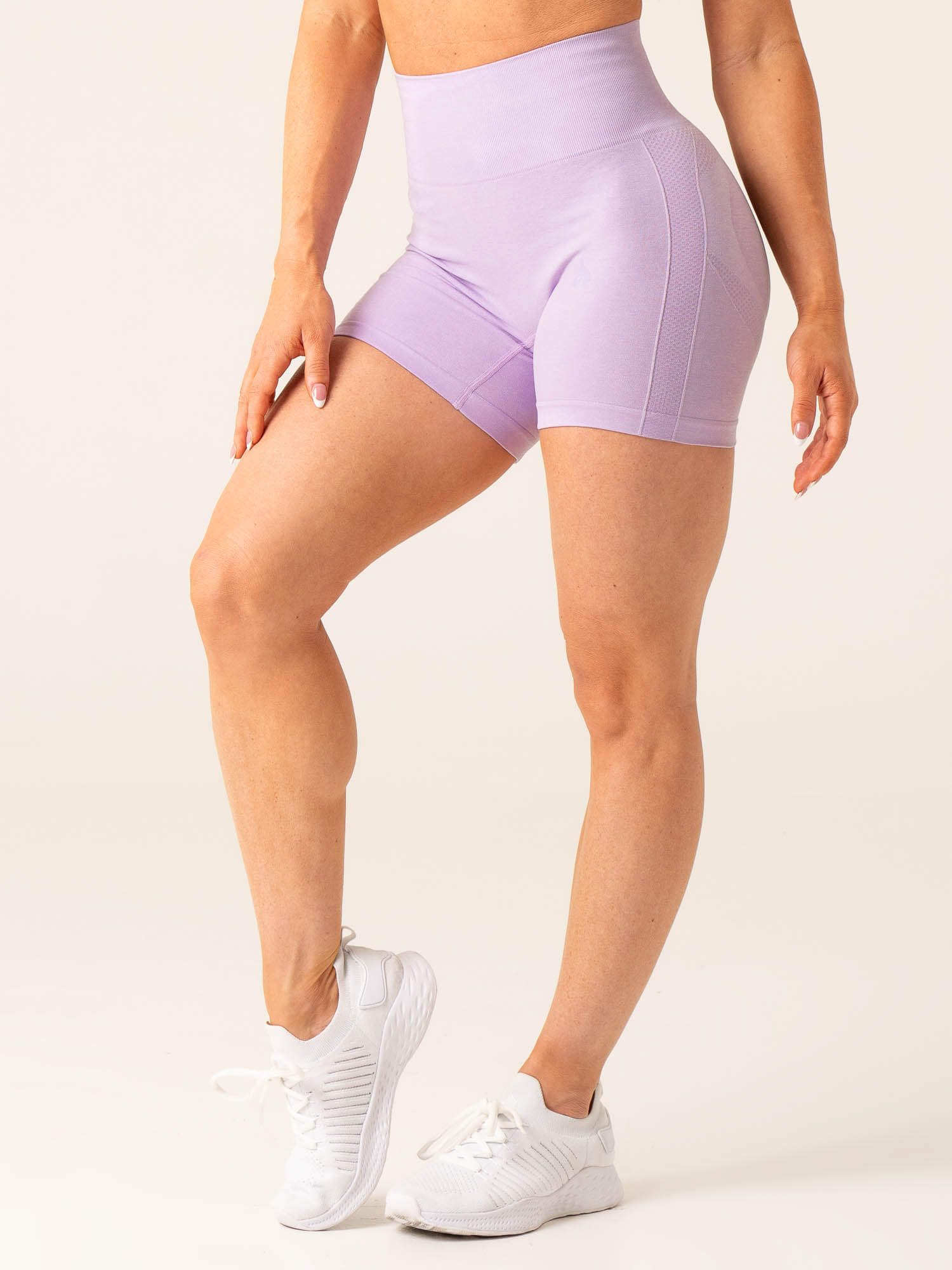 Evolve Seamless Shorts for Women - Soft Lavender Marl Yoga Shorts | High Waisted Workout Shorts for Running, Gym & Lounge