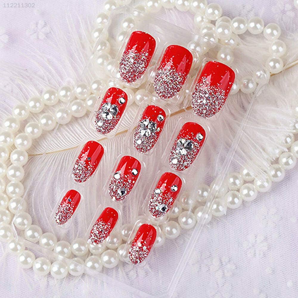 Ubersweet® 24pcs Fake Nails with Glue - Premium Press On Nails for Women, Long Lasting Artificial Nails, French Tip Acrylic Nails for Parties, Weddings & Special Occasions
