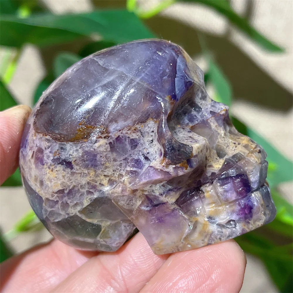 Natural Green and Purple Fluorite Crystal Skull Carving - Healing Stone, Quartz Mineral Gemstone for Spiritual Crafts, Home Decor, Meditation & Energy Work