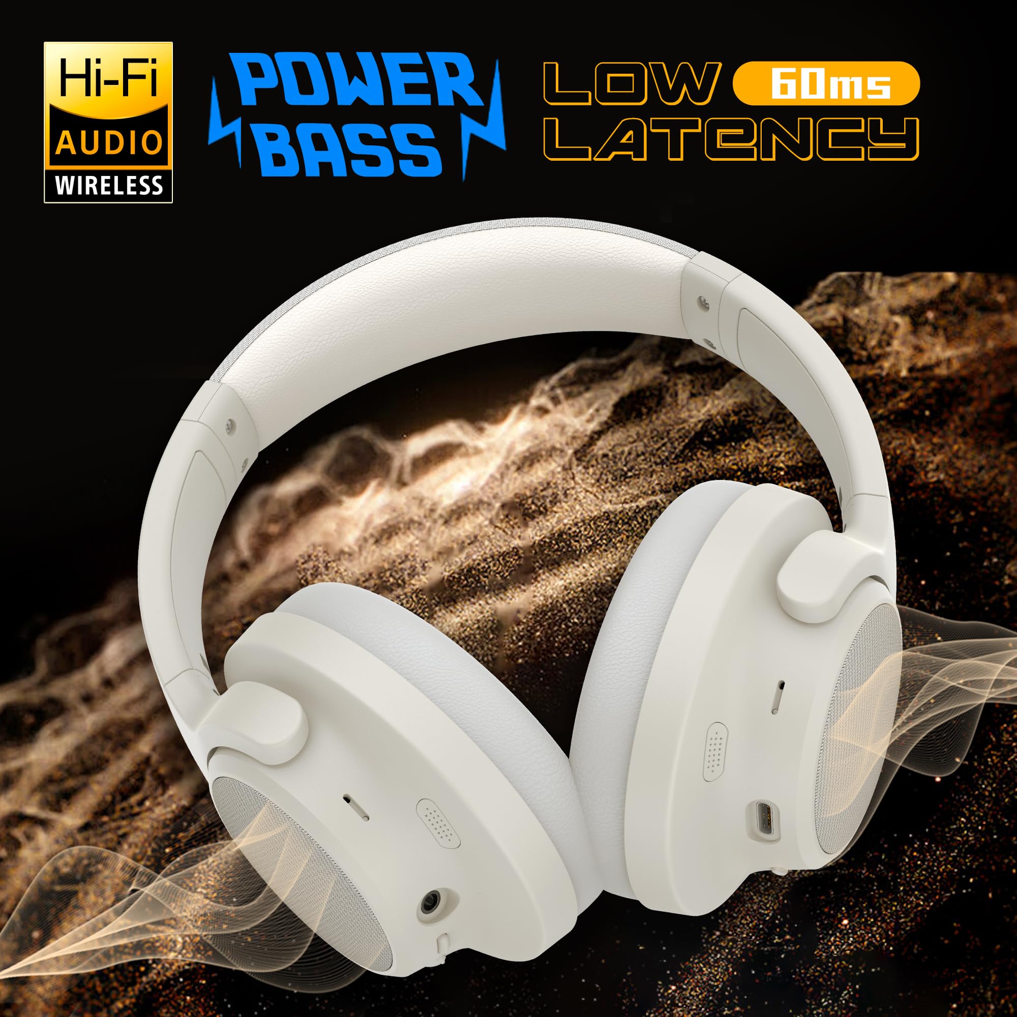 Soul Ultra Wireless Over-Ear Bluetooth Headphones with Active Noise Cancelling, 100H Playtime, USB-C Fast Charging, Hi-Res Audio & Deep Bass - Perfect for Travel, Workout, Gym & Commuting (Beige)