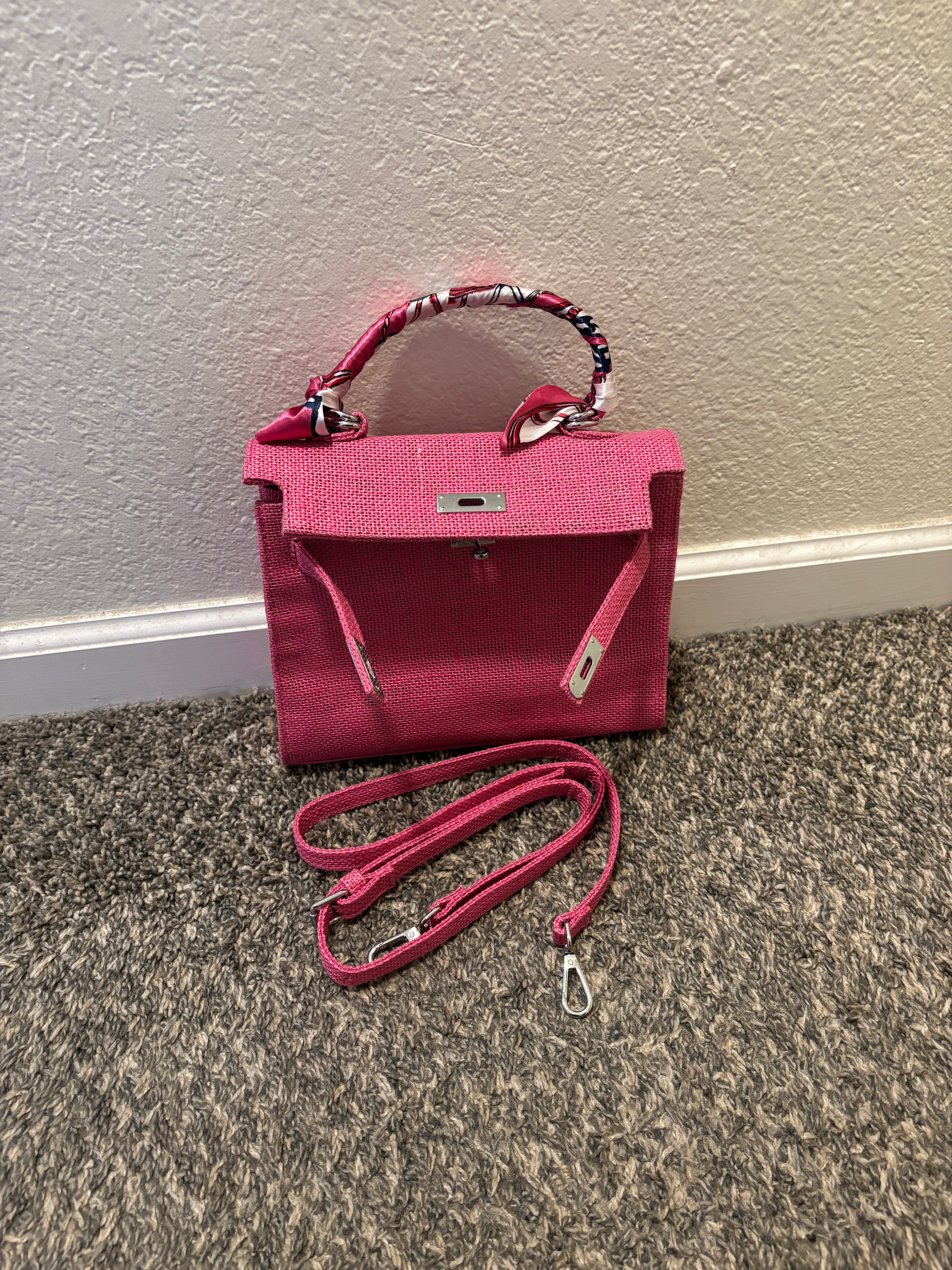 French Style Jute Mini Crossbody Bag for Women - Pink Boho Tote Shoulder Bag - Perfect for Beach, Shopping & Casual Outings