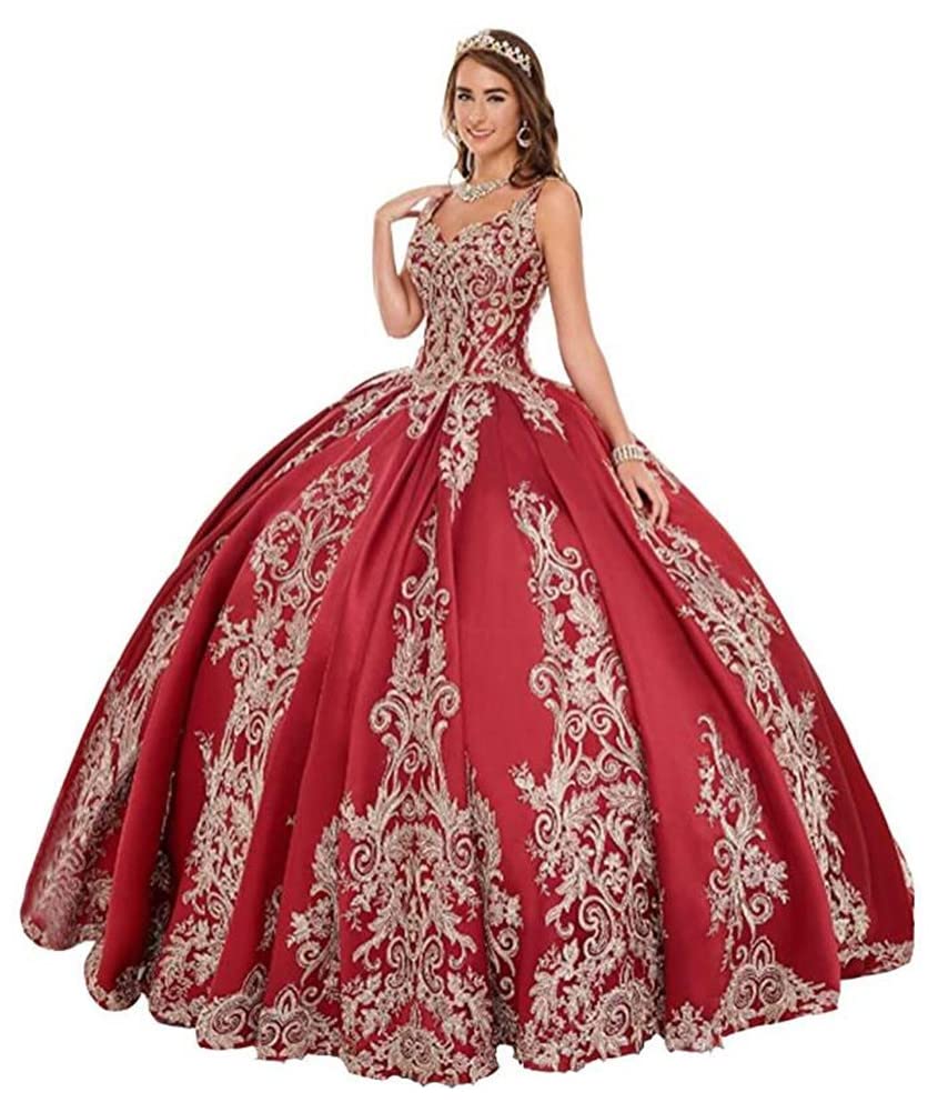Elegant Quinceanera Dresses for Women - Lace Applique Spaghetti Straps Backless Ball Gown with Embroidery Details | Perfect for Sweet 16, Prom, Wedding & Formal Events