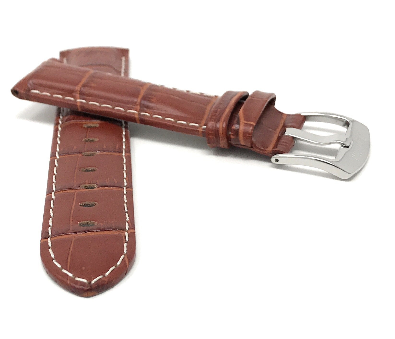 18mm Alligator Leather Watch Band for Men - Classic & Smart Watches - Cognac Strap for Daily Wear
