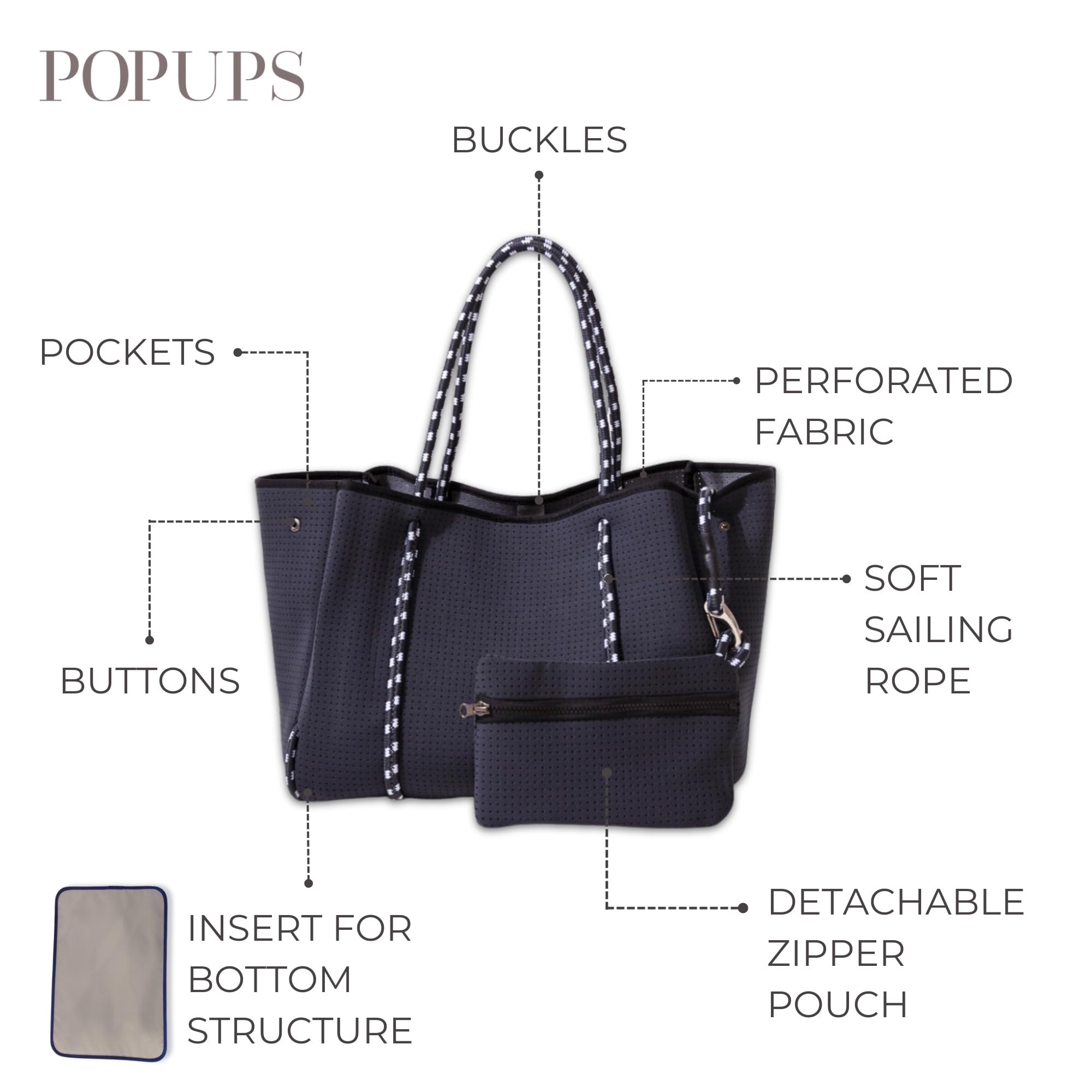 Stylish Large Neoprene Tote Bag for Women - Waterproof Designer Handbag with Multiple Pockets & Zipper Pouch - Perfect for Work, Travel, Beach & Gym Essentials