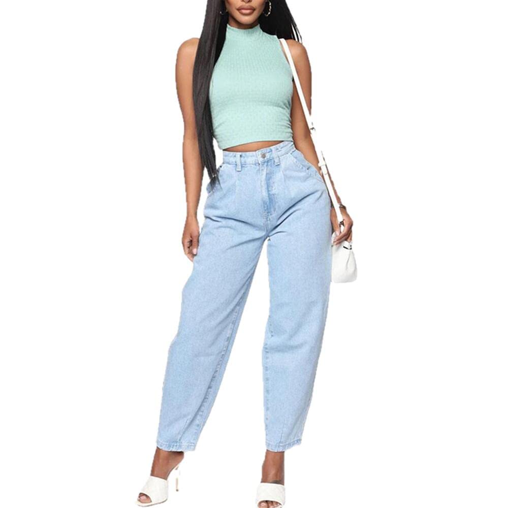 NP Women's High Waisted Loose Fit Spring Jeans - Comfortable Stretch Denim Pants for Casual Wear, Office & Travel