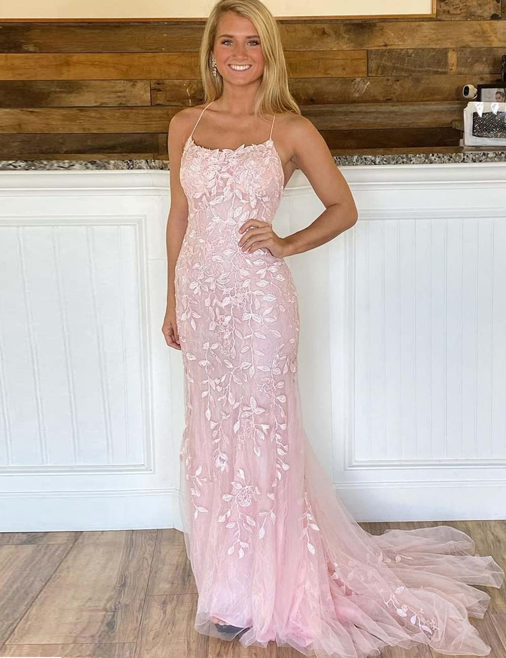 LIPOSA Women's Mermaid Prom Dress - Elegant Tulle & Lace Formal Gown with Spaghetti Straps, Backless & Sleeveless Design for Evening Parties, Prom Night, Homecoming, and Special Occasions