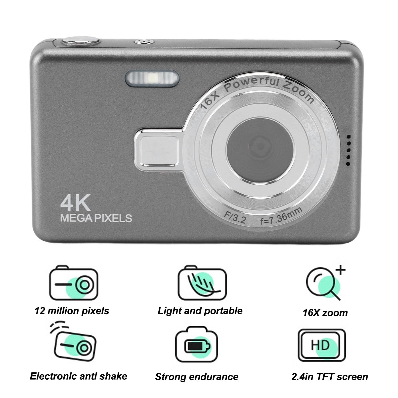 12MP Kids Digital Camera with 16X Zoom & 1080P Video - Perfect for Travel & Gifts