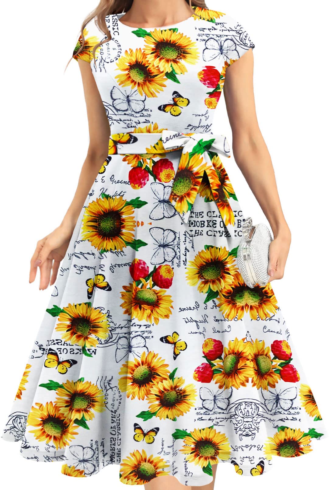 Elegant Vintage A-Line Cocktail Dresses for Women 2022 - Round Neck Swing Party Dress for Wedding Guest, Fall Tea Party & Casual Occasions | Perfect for Bridal Showers, Date Nights & Formal Events
