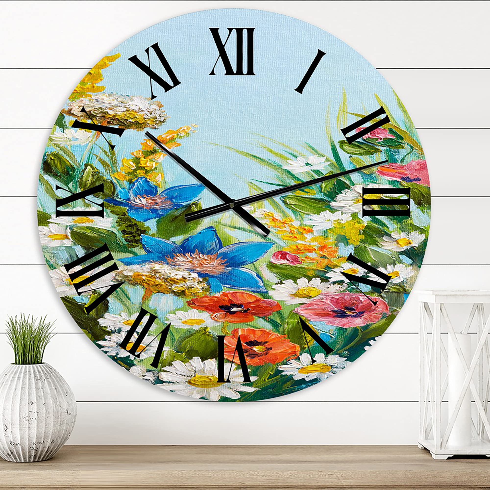 DesignQ Traditional Wall Clock - Still Life of Colorful Wildflowers I - Large Floral & Botanical Wall Clock for Living Room, Bedroom, Office Decor - Perfect for Home, Office & Gift Giving