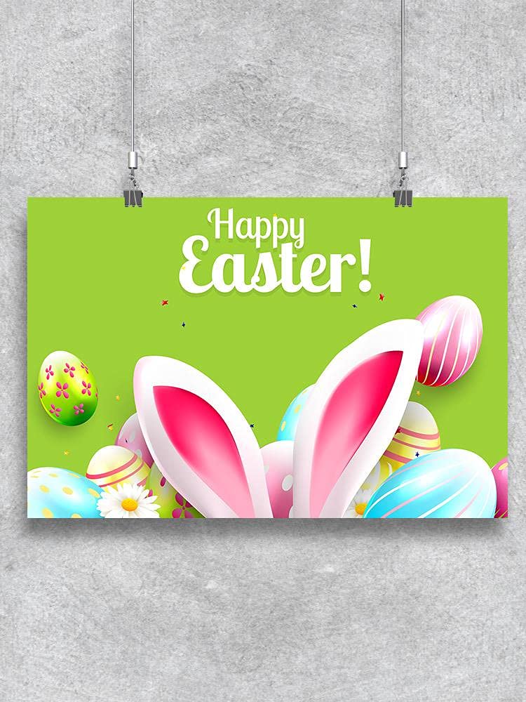 Easter Eggs and Bunny Ears Decor Poster - Spring Holiday Wall Art for Home, Classroom, and Party Decorations