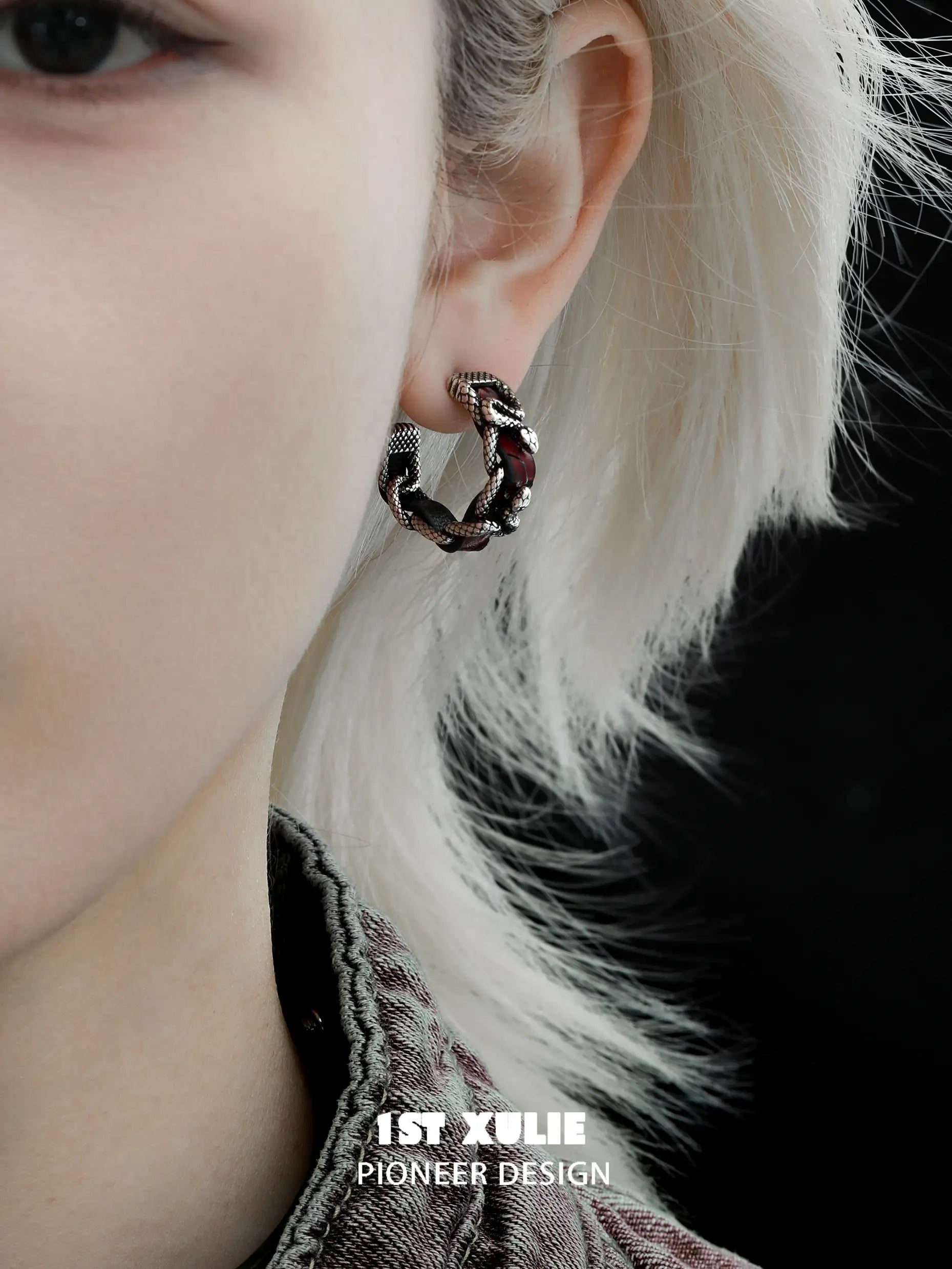 S925 18K Gold Plated Snake Bite Hoop Earrings for Women - Fashion Leather Statement Jewelry for Parties, Night Out & Boho Style