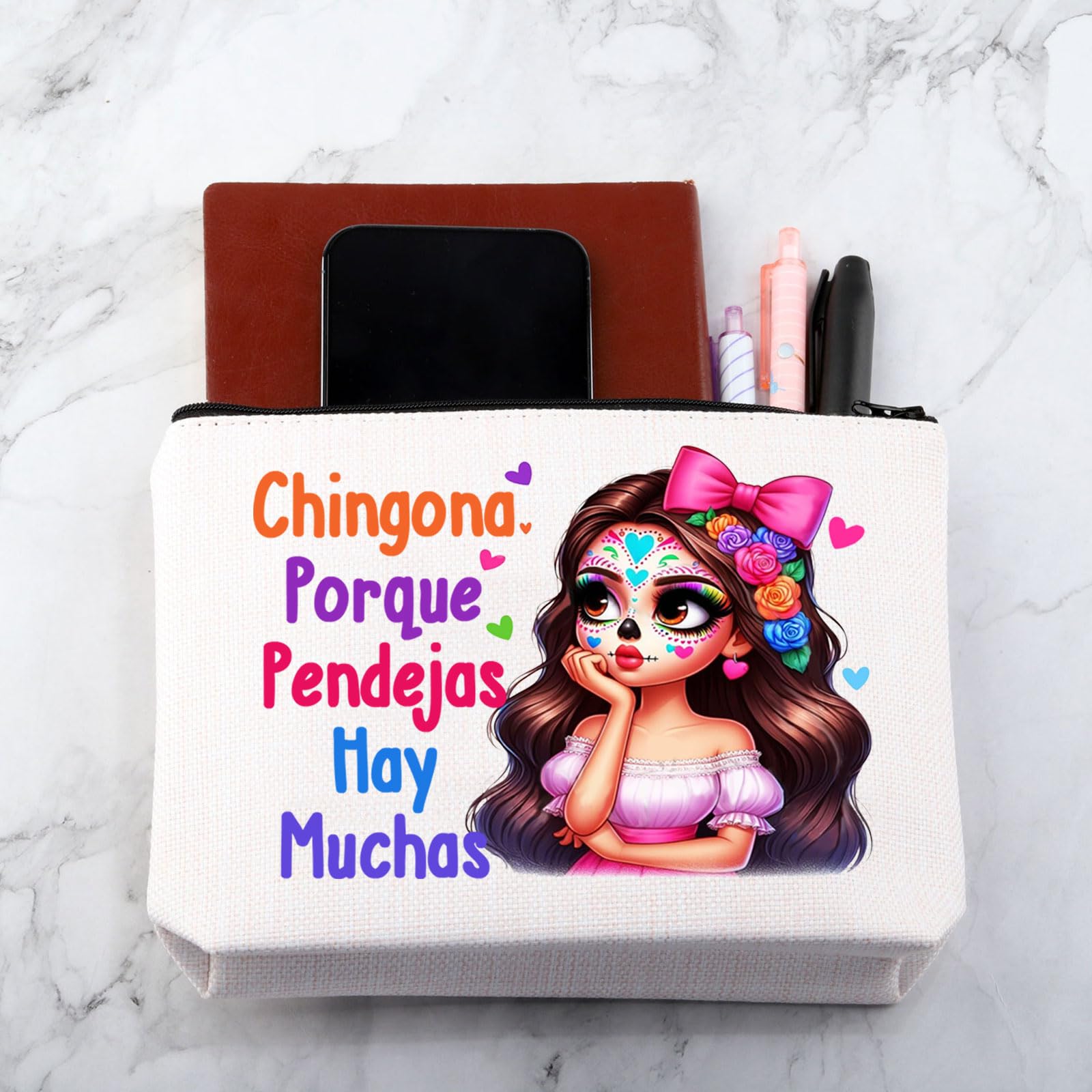 Funny Chingona Festival Makeup Bag - Perfect Gift for Chingona Lovers & Mexico Enthusiasts - Great for Travel, Cosmetics & Festival Accessories