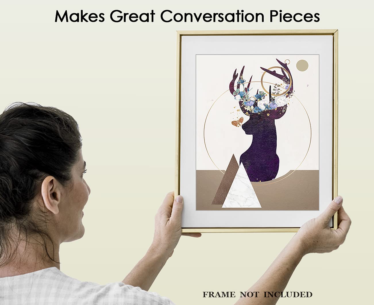 Abstract Geometric Deer Wall Art - Minimalist Boho Home Decor for Living Room, Bedroom & Office - Unframed 8x10 Inch Poster | Modern Aesthetic Wall Hanging for Housewarming Gifts & Apartment Decor