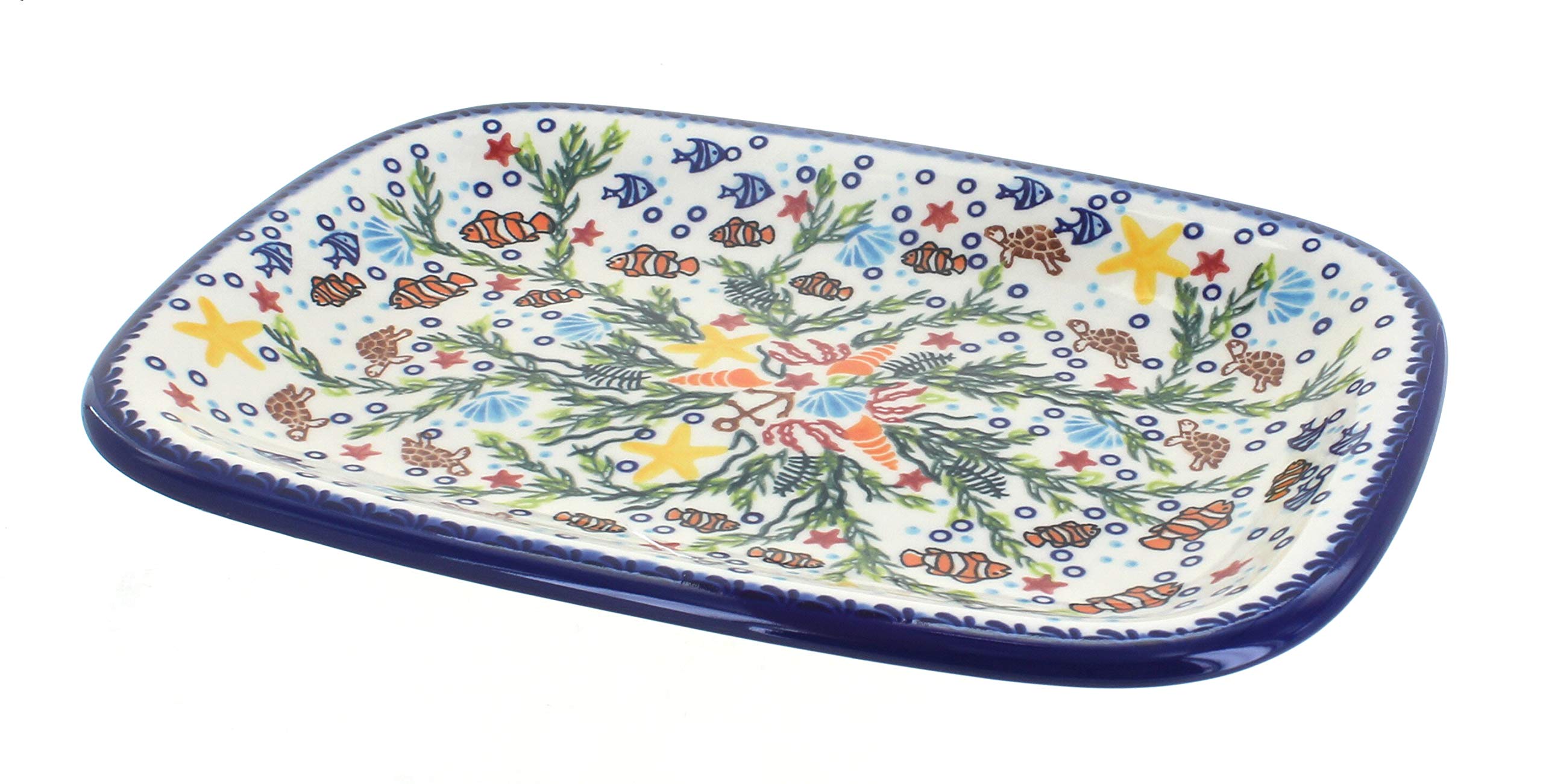 Blue Rose Polish Pottery Atlantis Medium Rectangular Serving Platter - Handmade Ceramic Dish for Entertaining, Dinner Parties & Home Decor