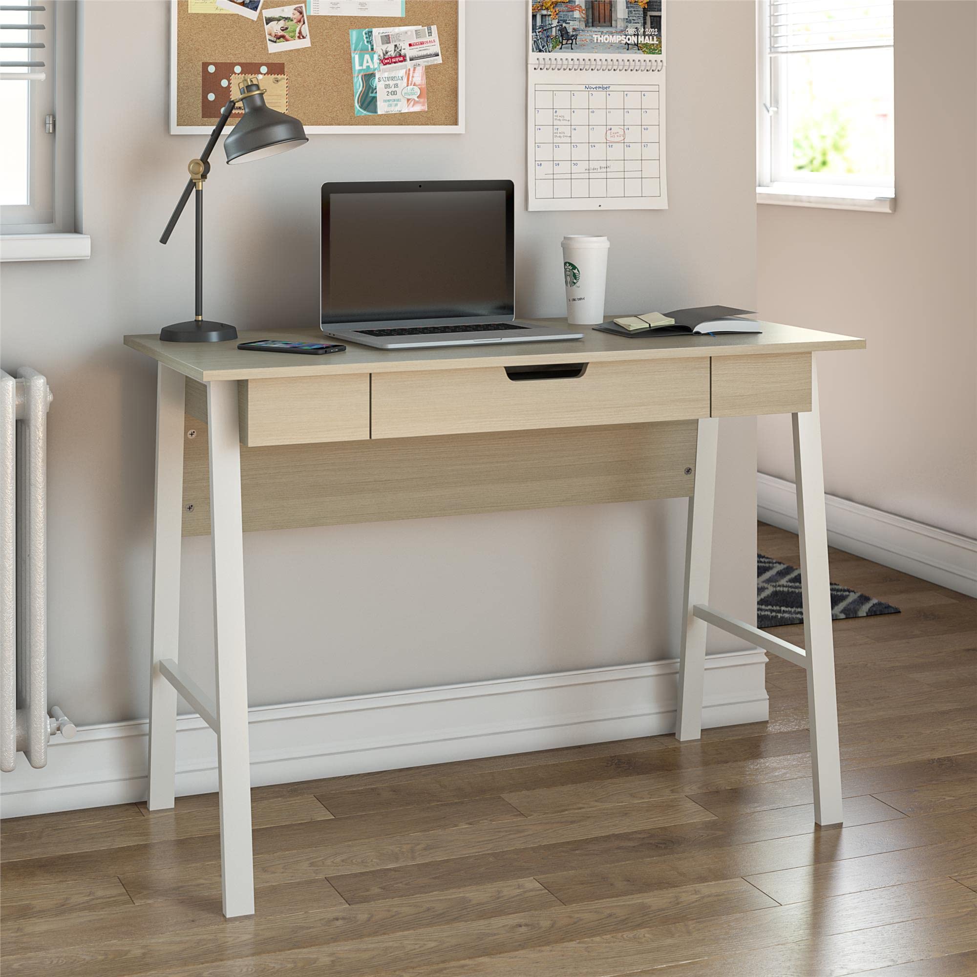 Ameriwood Home Oxford Desk - Pale Oak Finish, Modern Writing Desk for Home Office, Study & Workspace