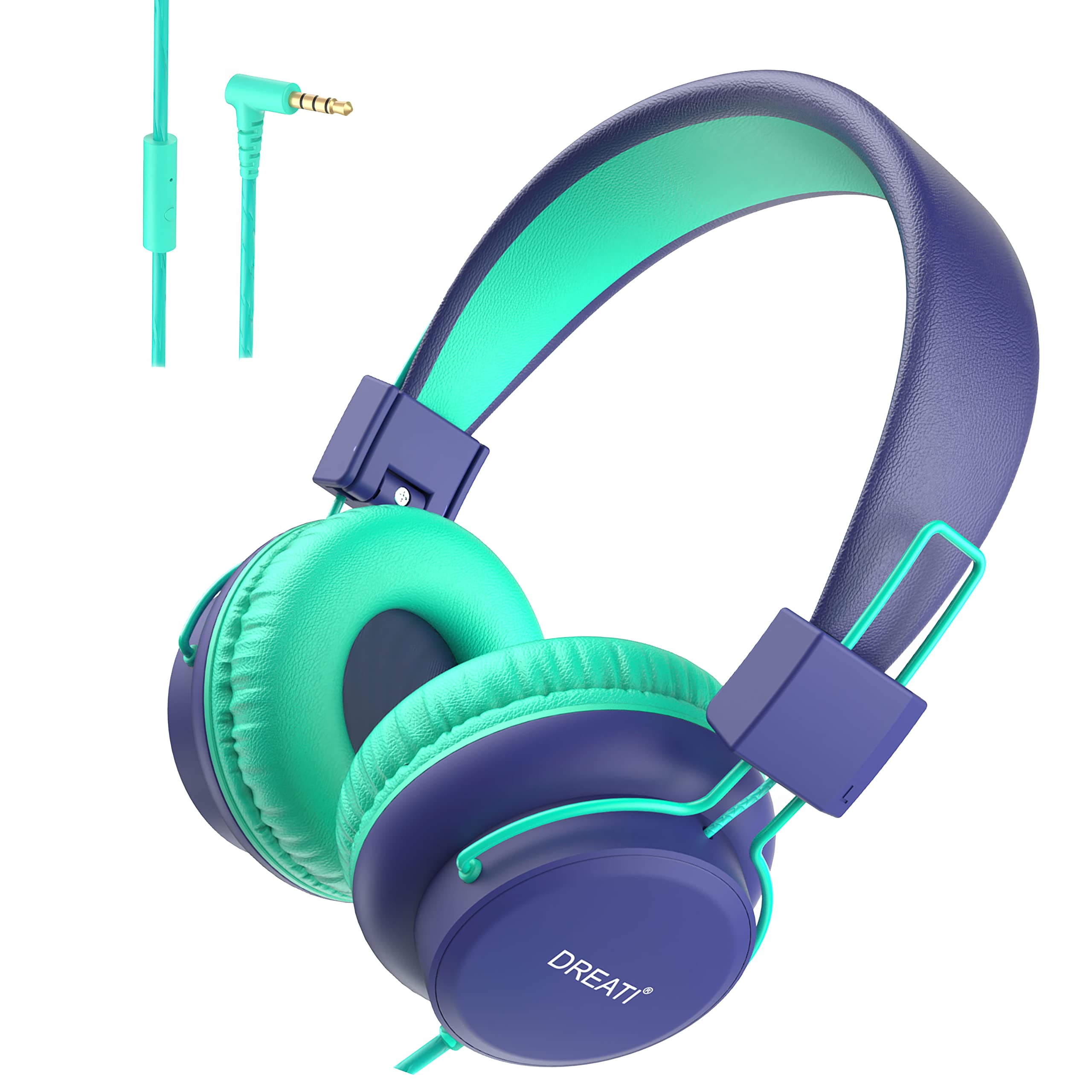 **DREATI Kids Wired Headphones for School - Blue On-Ear Headphones for Girls & Boys, Compatible with iPad, PC, Cellphone - Perfect for Travel, Online Classes & Home Learning**