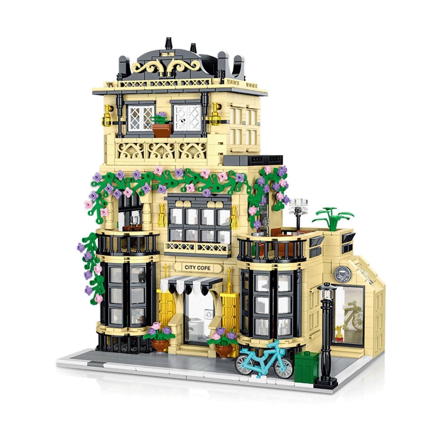 RuidaXiang City Cafe Architecture Building Kit - 3-Level LED Cafe Model with 1443 Building Blocks for Teens & Adults | DIY Coffee Shop Toy for Home Decor & Gift