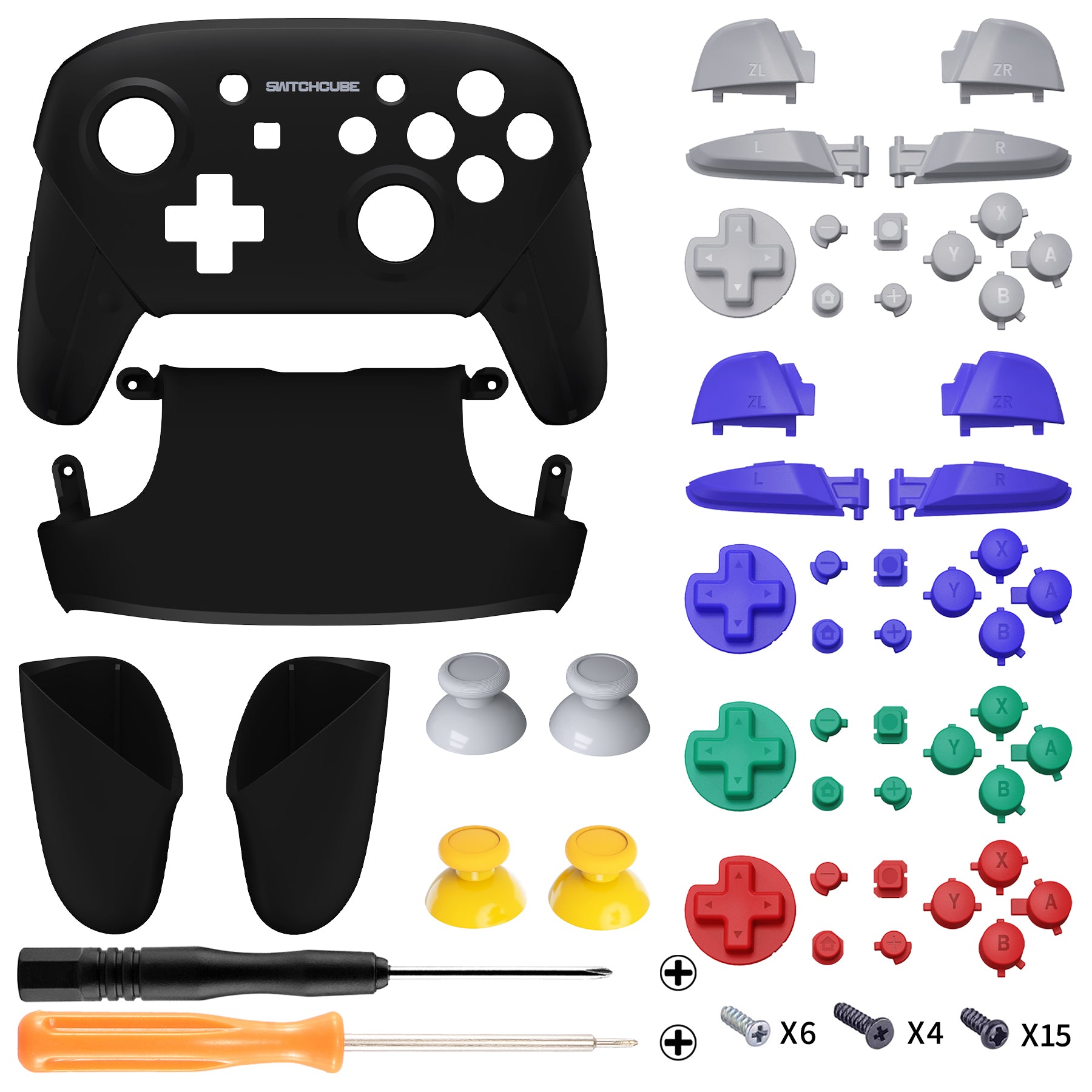 eXtremeRate Classic SwitchCube Style Black Faceplate & Backplate Handles for Nintendo Switch Pro Controller - Replacement Parts Only (Controller NOT Included) - Perfect for Customizing & Repairing Your Switch Pro Controller