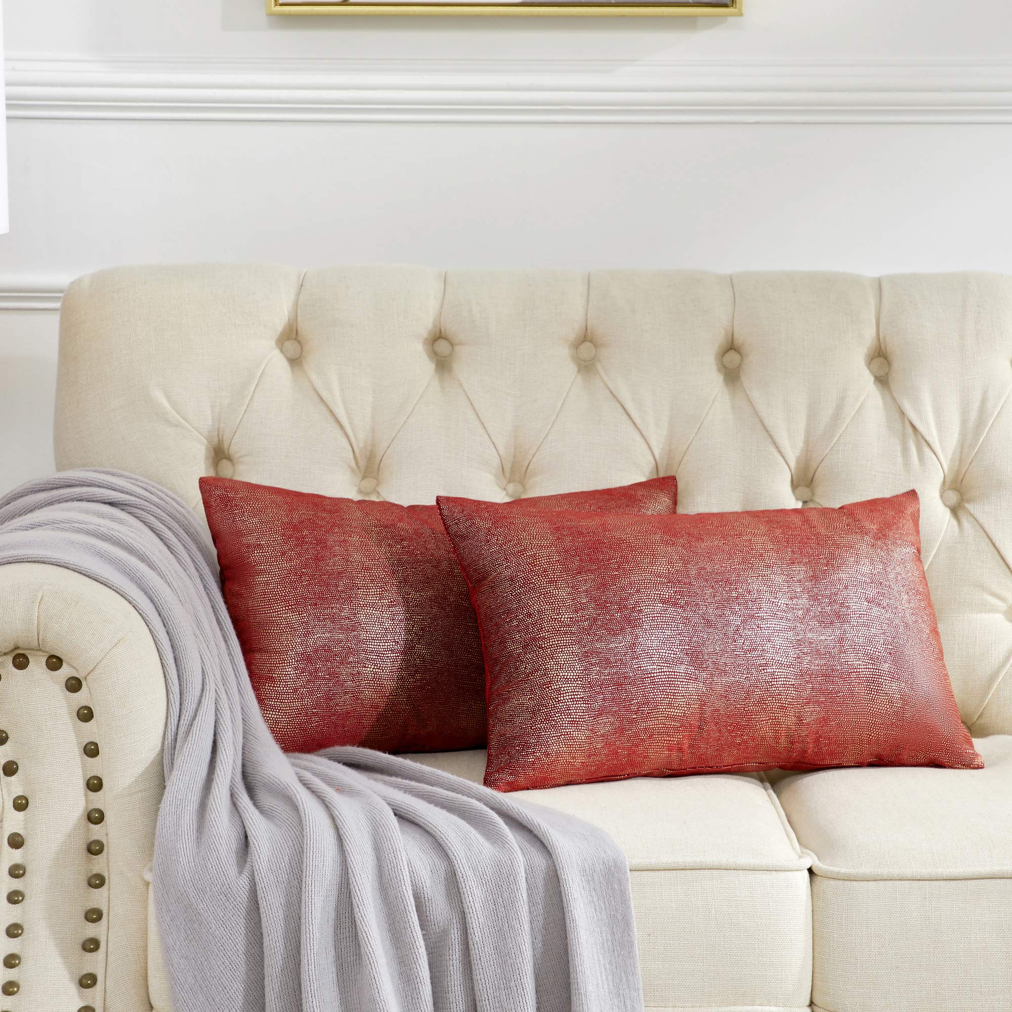GIGIZAZA Velvet Decorative Throw Pillow Covers 12x20 Inches - Silver & Burgundy Red Lumbar Cushion Covers for Sofa, Couch, Bed - Soft Fall & Winter Home Decor (Set of 2) - Perfect for Living Room, Bedroom & Seasonal Styling