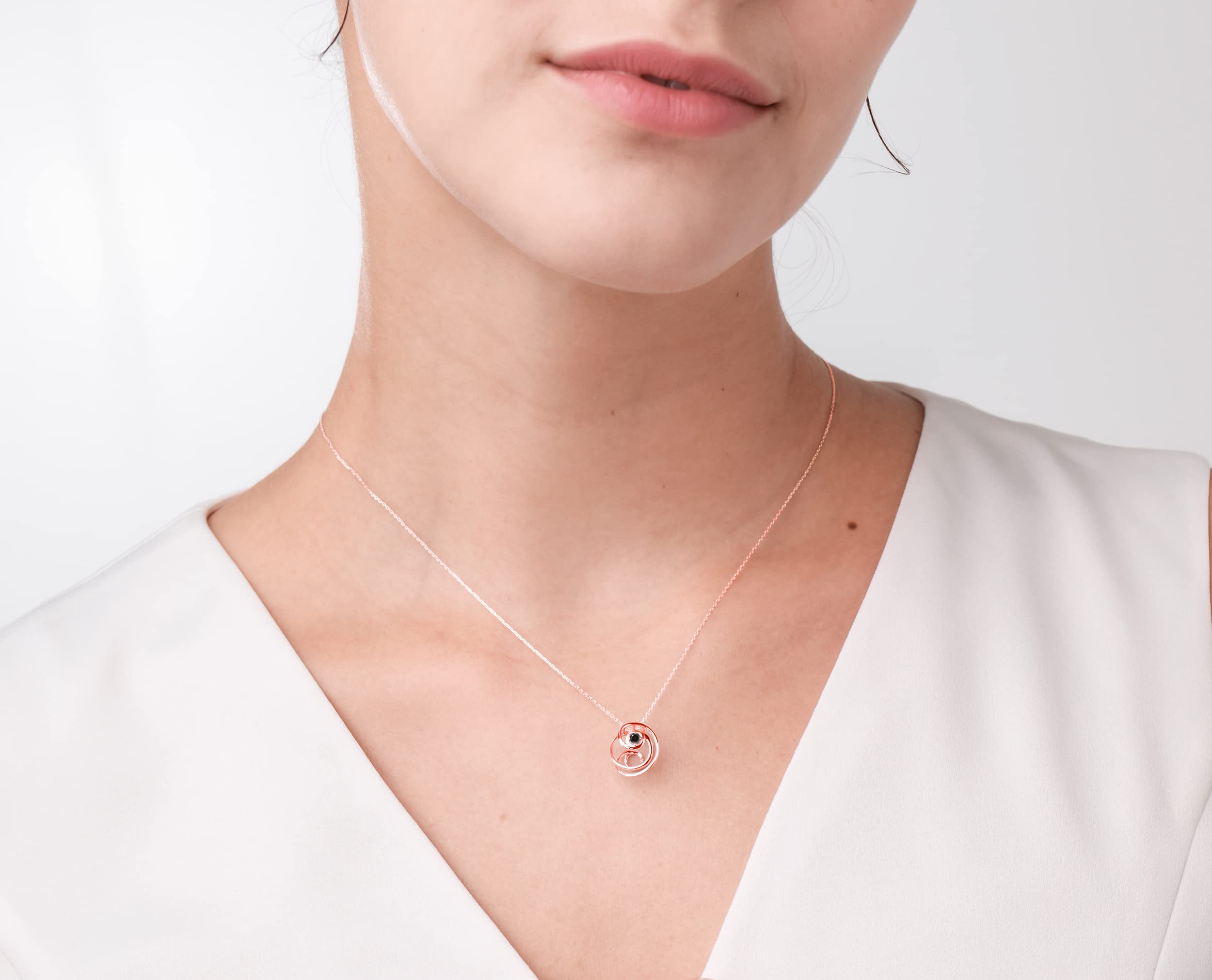 Black Diamond Pendant Necklace - Dainty Minimalist April Birthstone Jewelry - Delicate Rose Gold Circle Ball Charm | Perfect for Everyday Wear, Gifts & Special Occasions