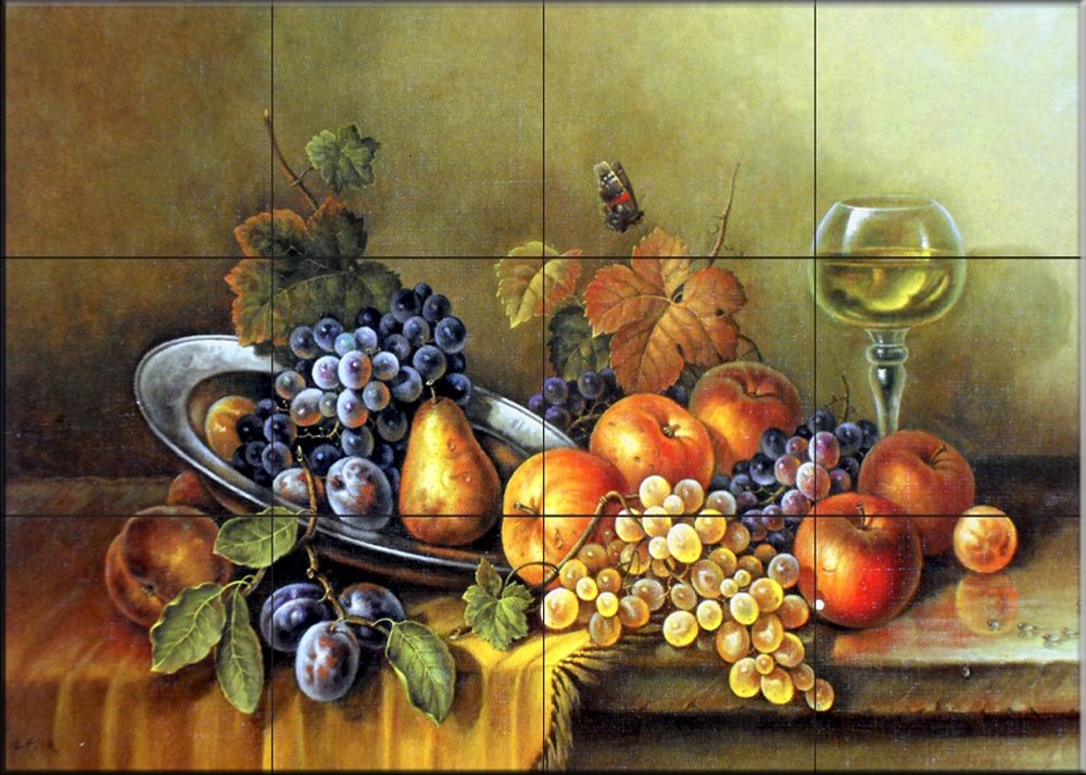Antique Still Life I Ceramic Backsplash Tile Mural - Neoclassical Fine Art for Kitchen & Bathroom Decor - Corrado Pila Collection - Perfect for Vintage Home Renovation & Luxury Interior Design