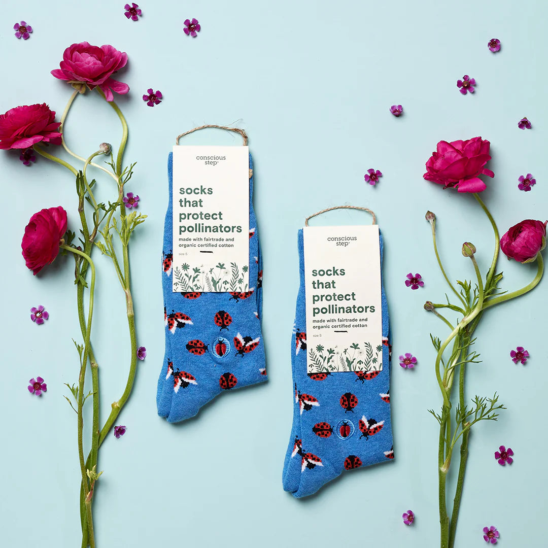 Conscious Step Socks - Organic Cotton Socks Supporting Pollinator Protection with Ladybug Design | Perfect for Eco-Friendly Gifts & Outdoor Activities