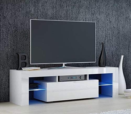 Modern LED TV Stand Entertainment Center with Drawers - High Gloss White Media Console Cabinet for Living Room, Fits Up to 63-inch TVs | Perfect for Home Theater Setup & Living Room Storage Solutions
