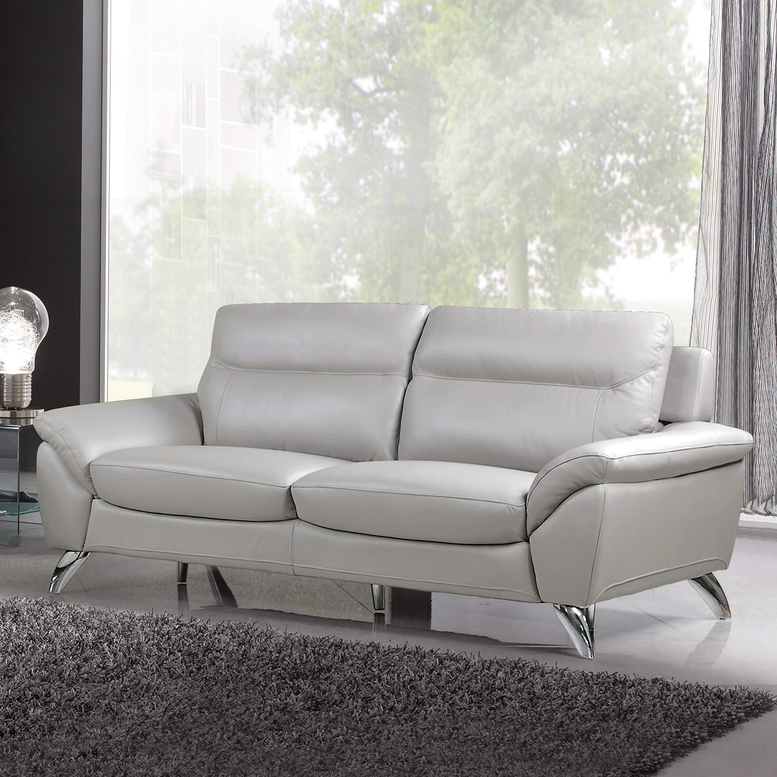 Cortesi Home Monaco Contemporary Leather Sofa in Grey - Modern Living Room Furniture for Stylish Home Decor