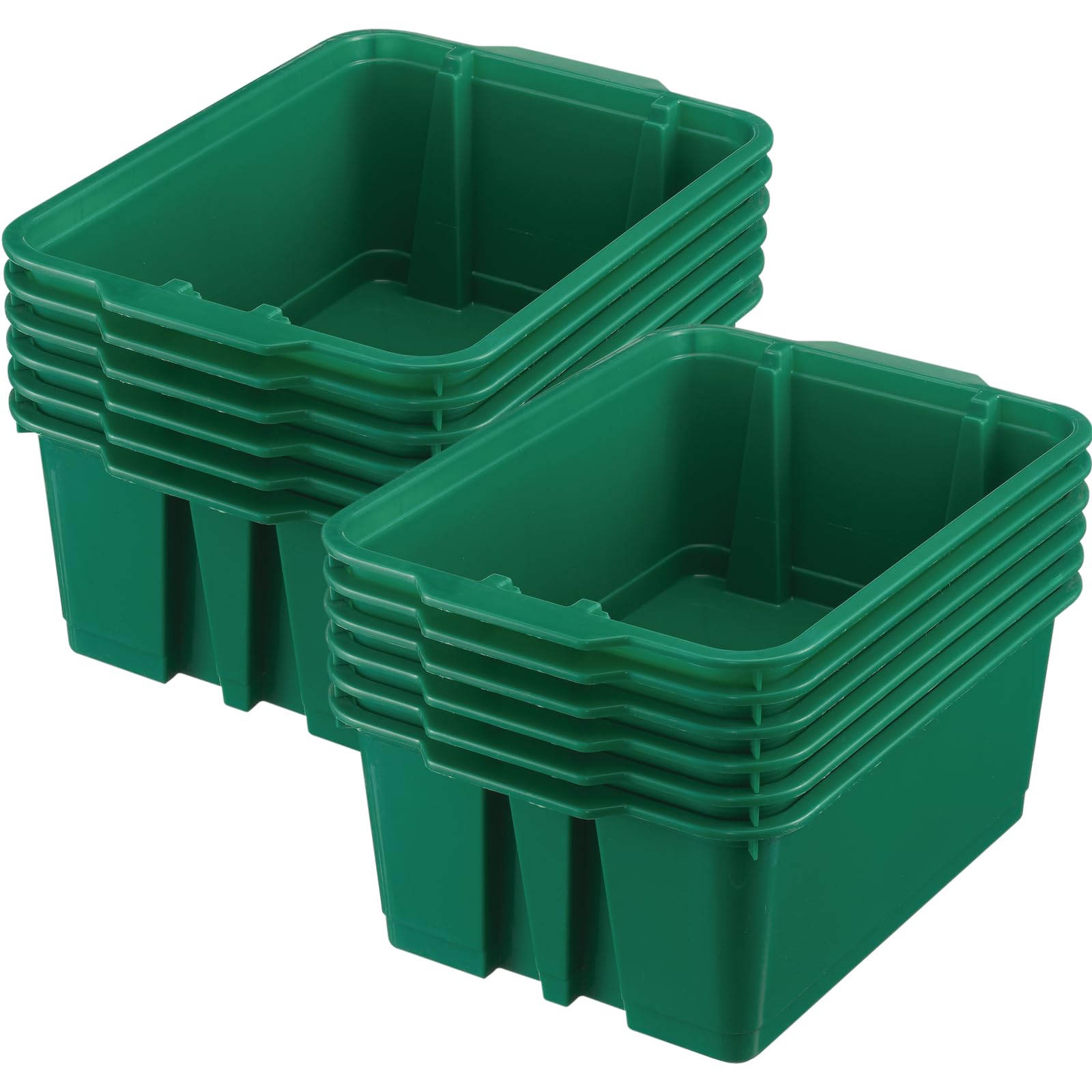Stackable Plastic Book & Organizer Bins - 12-Pack Green Classroom Storage Baskets | Durable Colorful Book Bins for School, Office & Home Organization | Perfect for Books, Toys & Supplies