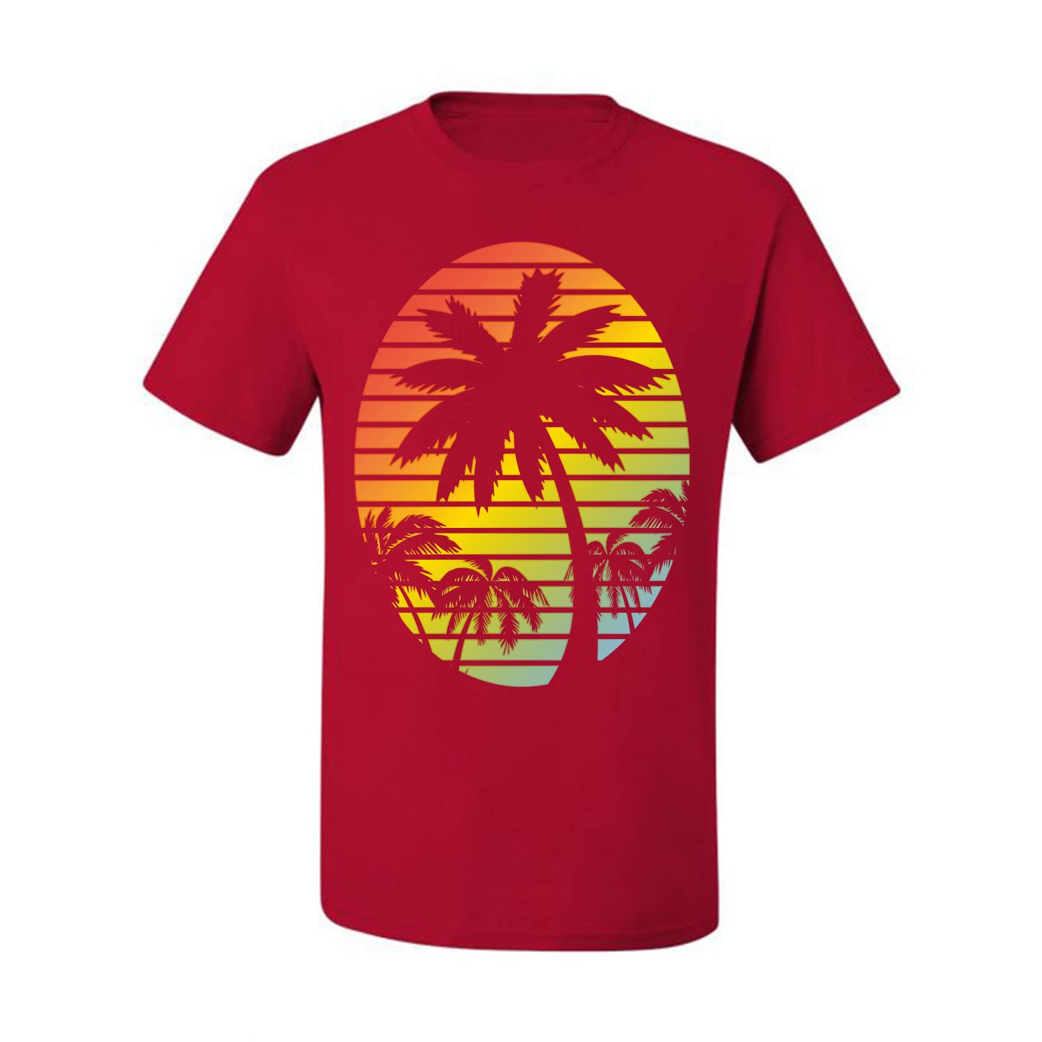 Tropical Palm Trees Sunset Graphic T-Shirt for Men - Cool Beach Style Casual Tee with Vintage Silhouette Design - Perfect for Summer Vacations, Beach Parties & Tropical Getaways