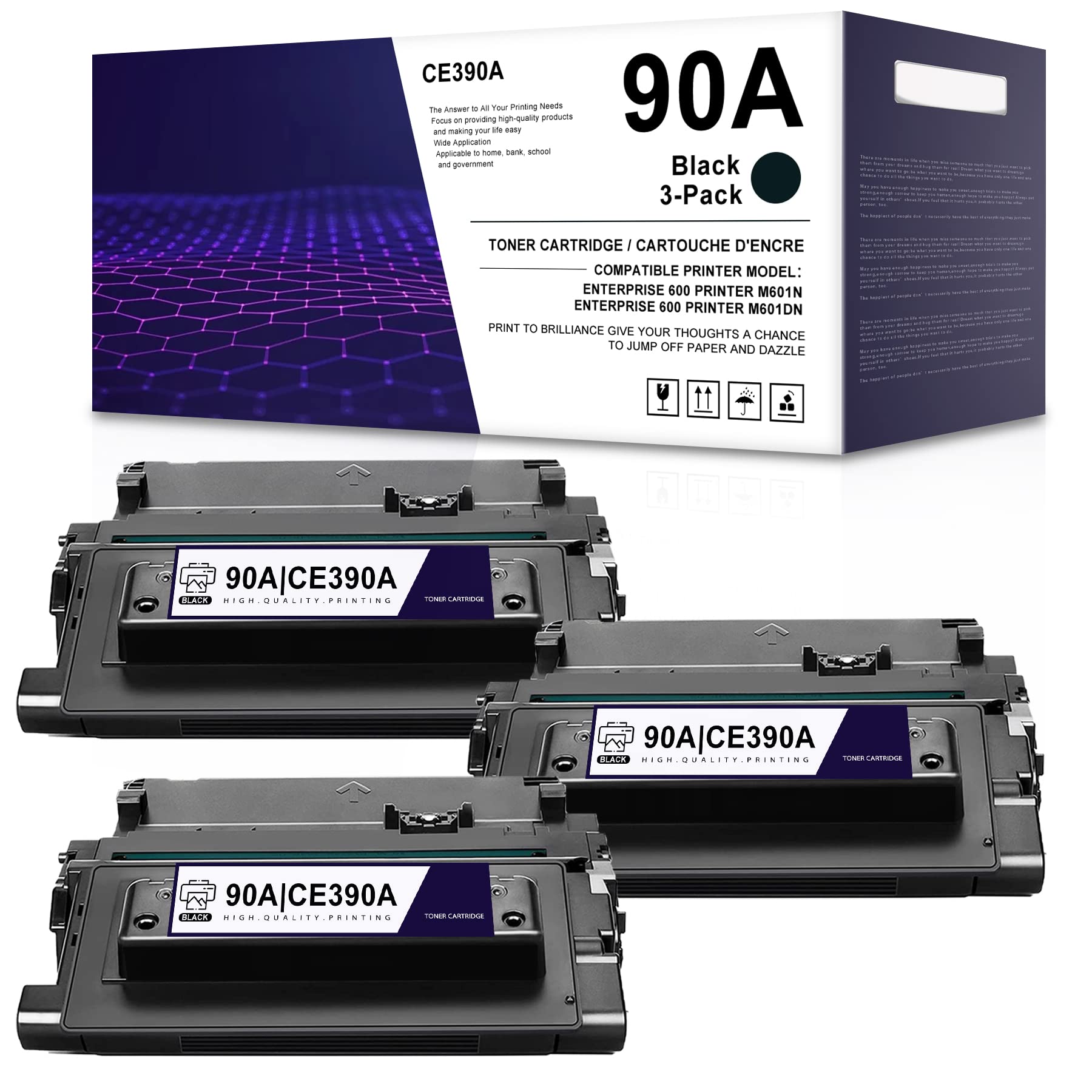 LVELIMIT CE390A 90A Compatible Toner Cartridge Replacement for HP Enterprise 600 M601n M602n M603dn M4555h MFP Printer (3-Pack Black) - High Yield Printing for Office & Business Documents