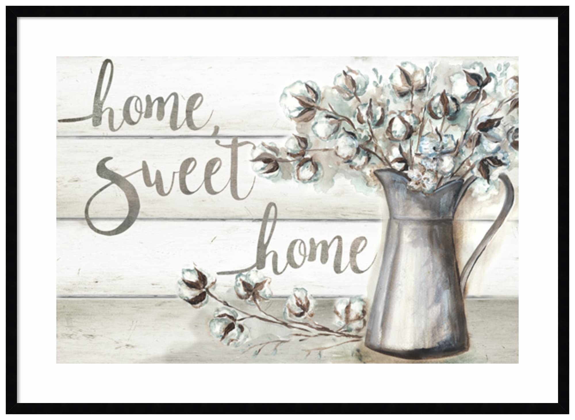 Amanti Art Wood Framed Wall Decor - Farmhouse Style 'Home Sweet Home' Cotton Print by TRE Sorelle Studios (41x30 Inches) - Svelte Noir Black Frame - Perfect for Living Room, Bedroom & Entryway Decor