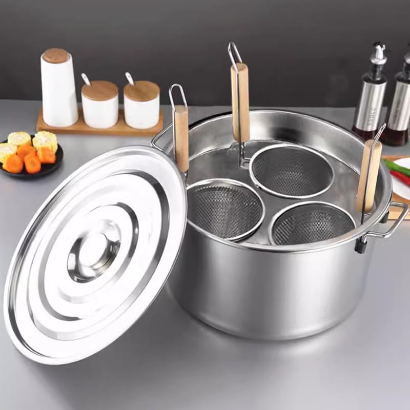 RSBFER Commercial Stainless Steel Pasta Cooker Set with Divider & Colander Strainer - 4 Hole Pasta Pot Insert for Noodles, Vegetables | Perfect for Restaurants, Catering & Home Cooking