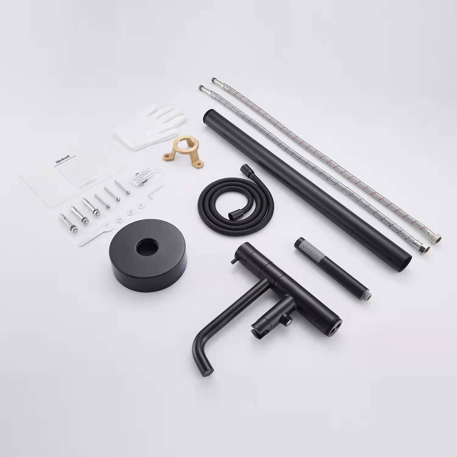 Freestanding Bathtub Faucet - Black Floor Mount Brass Single Handle Tub Filler with Hand Shower for Modern Bathroom | Perfect for Spa-Like Relaxation & Luxury Bathing Experience