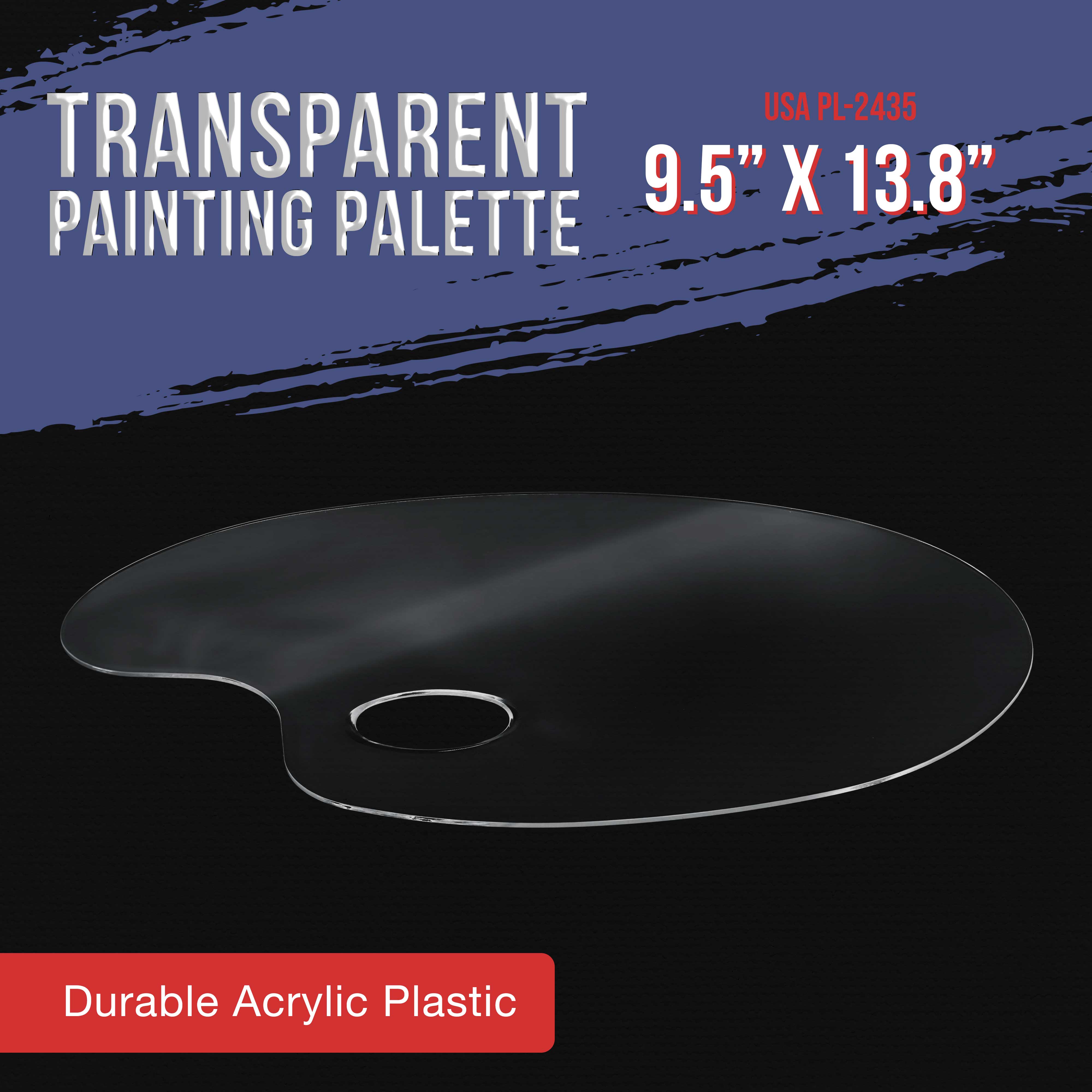 U.S. Art Supply 9.5 x 13.8 Inch Clear Oval Acrylic Painting Palette - Transparent Plastic Artist Paint Mixing Tray - Non-Stick, Easy to Clean - Perfect for Oil, Watercolor & Acrylic Painting