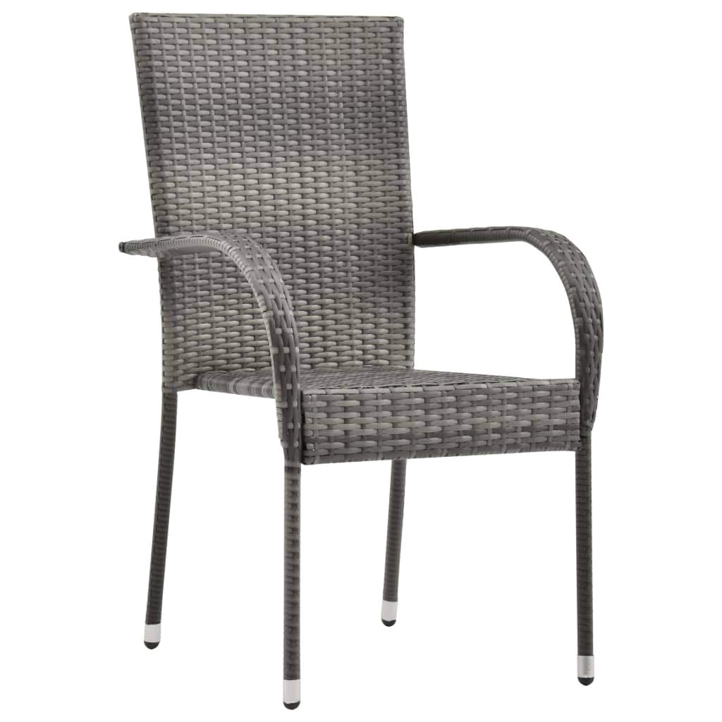 Modern Stackable Patio Chairs Set of 2 - Gray Poly Rattan Outdoor Dining Chairs for Garden, Terrace & Backyard - Weather-Resistant & Space-Saving for Small Balcony, Poolside Lounging & Outdoor Entertaining