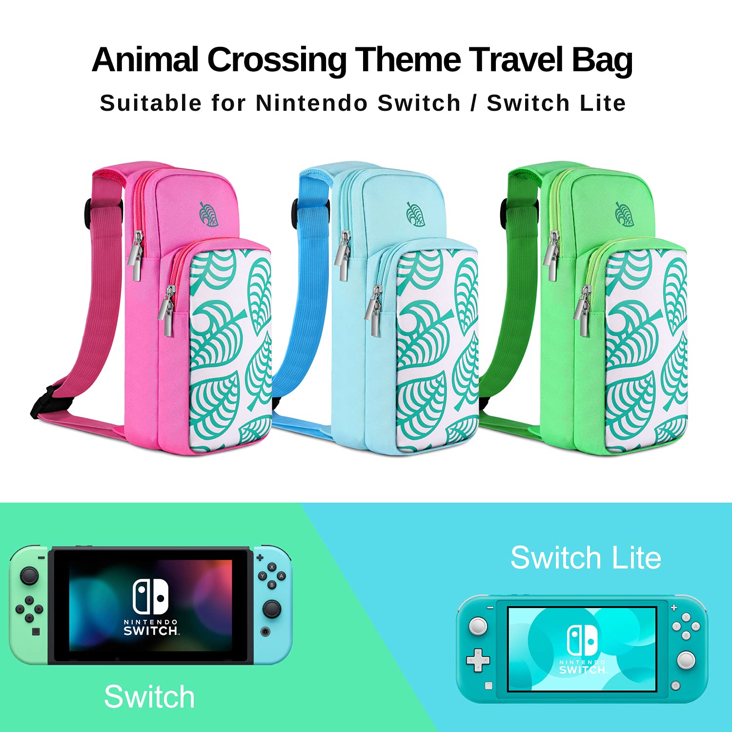 Cute Pink TNP Travel Shoulder Bag for Nintendo Switch & Switch Lite - Portable Carrying Case Compatible with Animal Crossing Games, Console & Dock Charger - Perfect for Travel, Commuting & Gaming On-The-Go