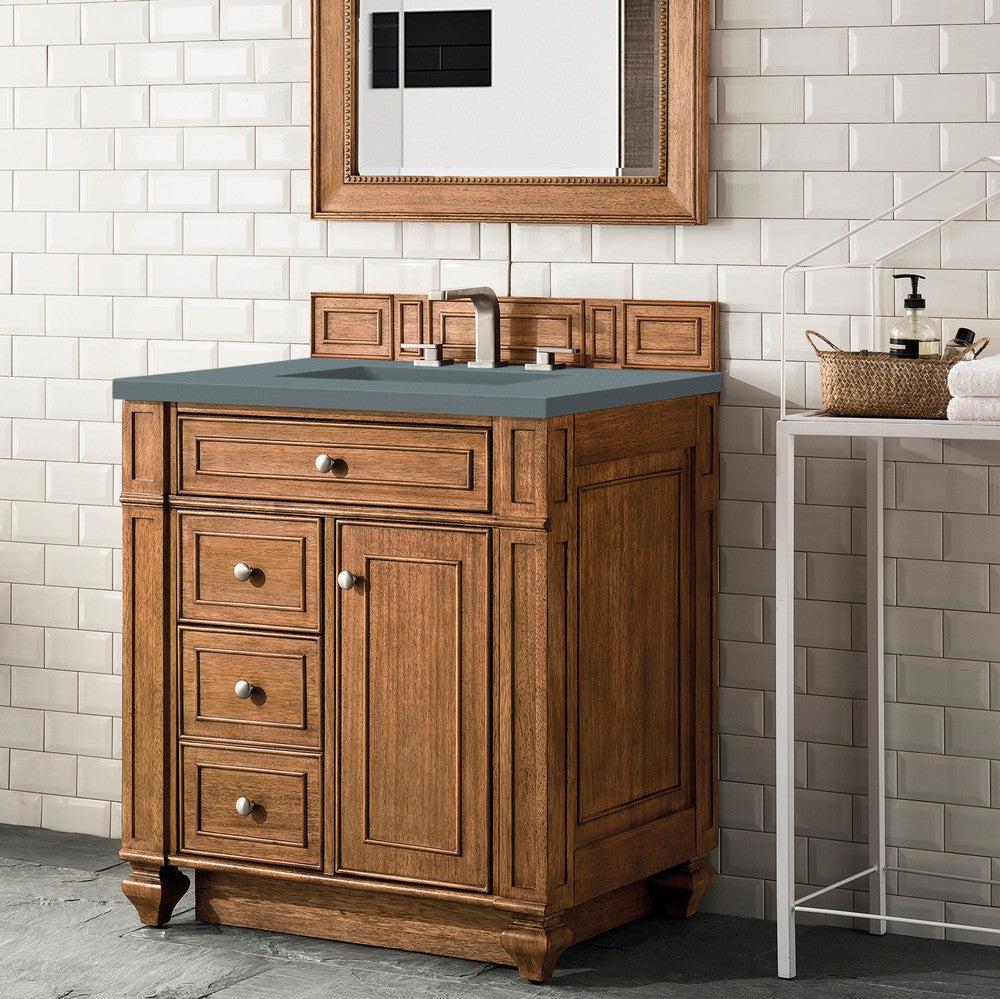 James Martin Vanities Bristol Collection 30-Inch Single Bathroom Vanity in Saddle Brown with Optional Countertops - Perfect for Modern Master Bathrooms and Guest Bathroom Renovations