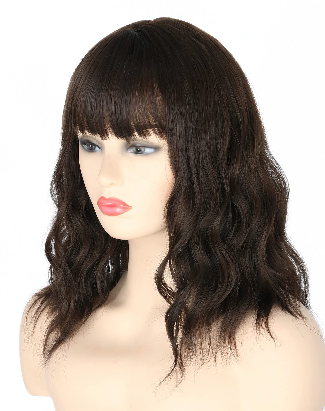 Short Curly Dark Brown Bob Wig with Bangs for Women & Girls - Perfect for Halloween Costumes, Cosplay, and Daily Fashion