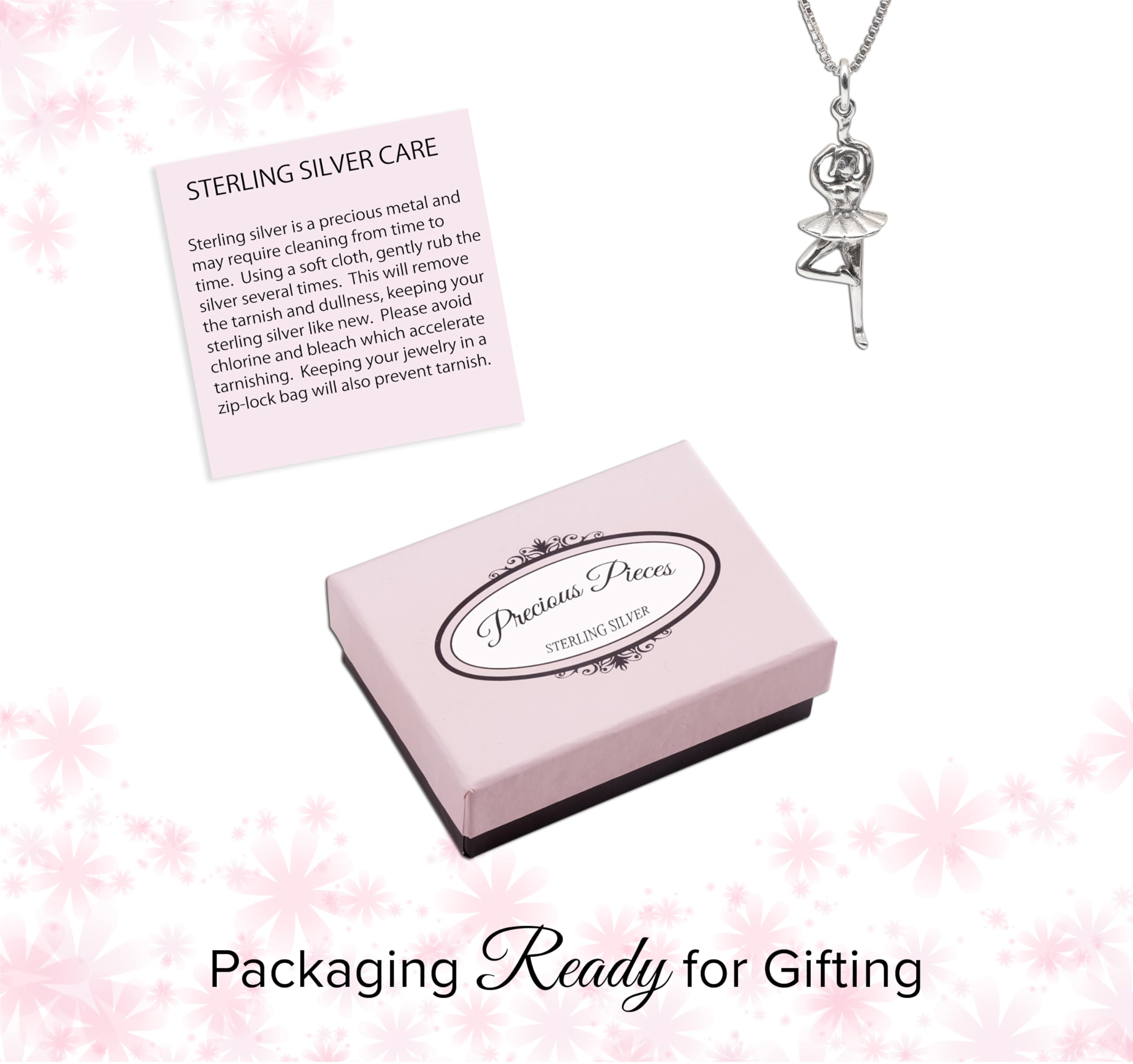Precious Pieces Sterling Silver Ballerina Charm Necklace for Girls - Perfect for Birthdays, Dance Recitals & Special Occasions