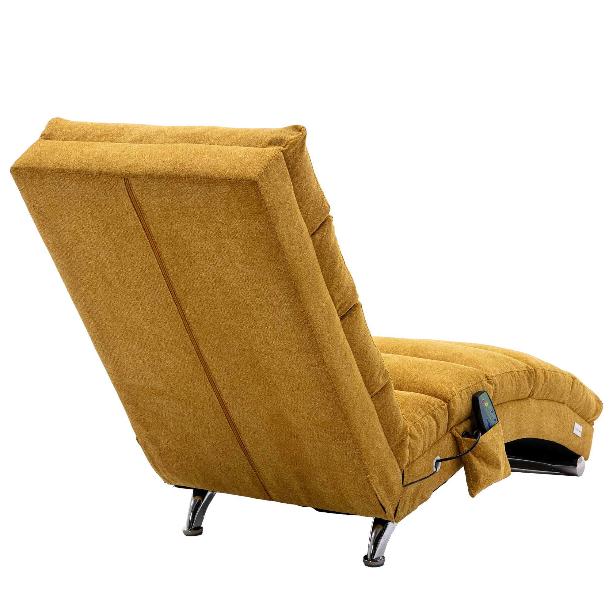 Modern Chaise Lounge Chair with Massage & Remote Control - Adjustable Recliner with Side Pocket - Single Sofa for Living Room, Office, Bedroom - Ergonomic Floor Lounger in Mustard Yellow - Perfect for Relaxing, Reading & Watching TV
