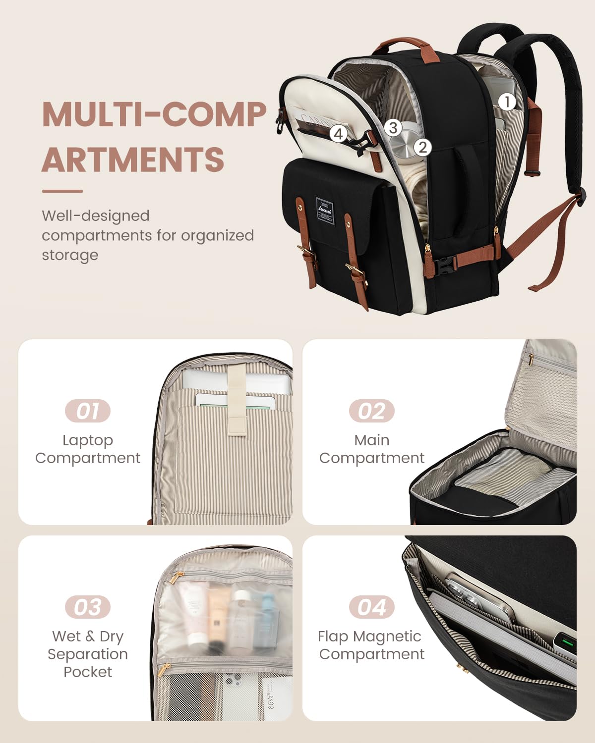 **LOVEVOOK 40L Flight Approved Carry On Backpack for Women & Men - Large Personal Item Travel Bag for Airplanes, Weekender Overnight, 17 Inch Laptop Backpack for College Essentials - Perfect for Business Trips, Commuting & Weekend Getaways**