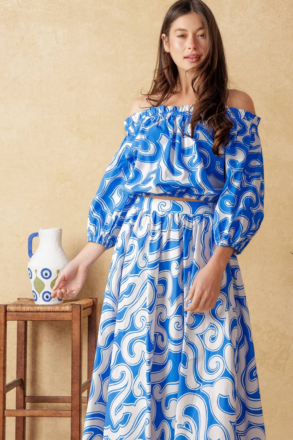 Stylish Blue & White Beach Day Top & Skirt Set - Perfect for Summer Vacations, Pool Parties, and Seaside Outings