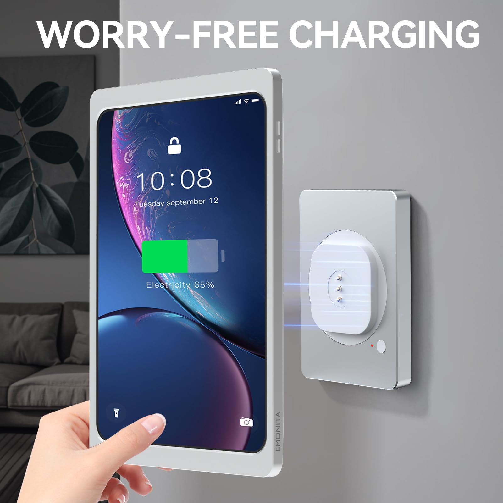Magnetic Wall Mount with Charging Case for iPad Pro 12.9-Inch (6th/5th/4th/3rd Gen) - 18W Fast Charger, 360° Rotation, Strong Magnets - Perfect for Home, Office & Kitchen Use