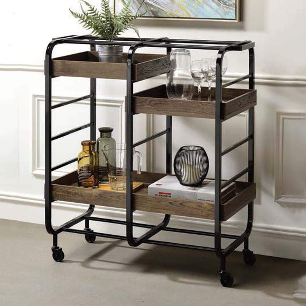 Solid Wood Rolling Kitchen Cart with 2-Tier Storage Shelves & Wine Glass Rack - Lockable Wheels & Removable Top Box - Perfect for Small Kitchens, Dining Rooms & Mobile Bar Serving