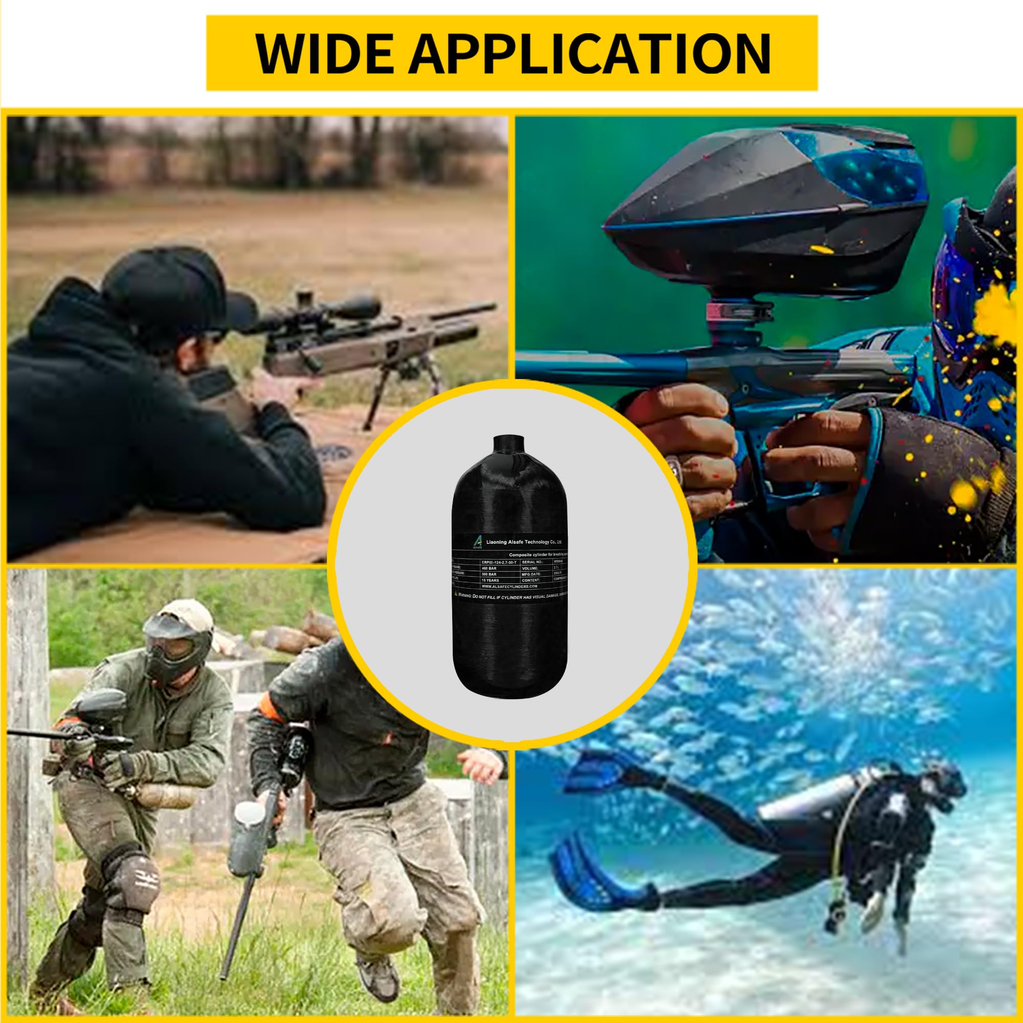 TUXING 4500Psi Carbon Fiber Scuba Tank 2.7L 164Cu in High Pressure Air Tank - CE Certified PCP Paintball & Diving Cylinder (Empty) M18x1.5 Thread - Perfect for Scuba Diving, Paintball Games & Airgun Refills
