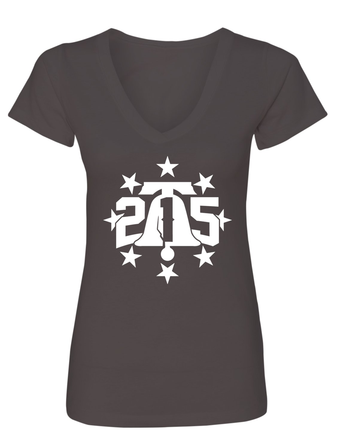 Manateez Women's Philadelphia 215 Pride V-Neck T-Shirt - Soft Cotton Tee for Casual Wear & Pride Events - Small Charcoal Grey